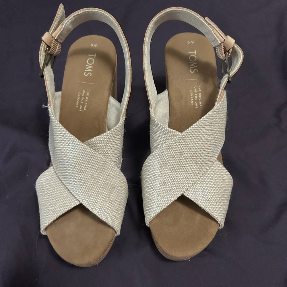 TOMS Ibiza Platform Sandal Multi Pearlized Metallic Woven